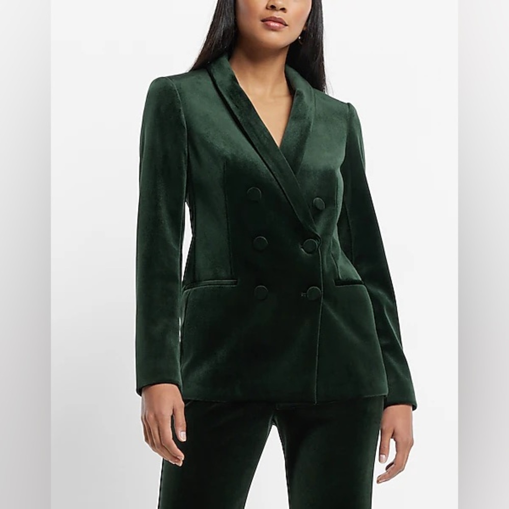 EXPRESS VELVET DOUBLE BREASTED SHAWL COLLAR BLAZER